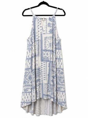 Mlle Gabrielle White Dress with Blue Paisley Accents